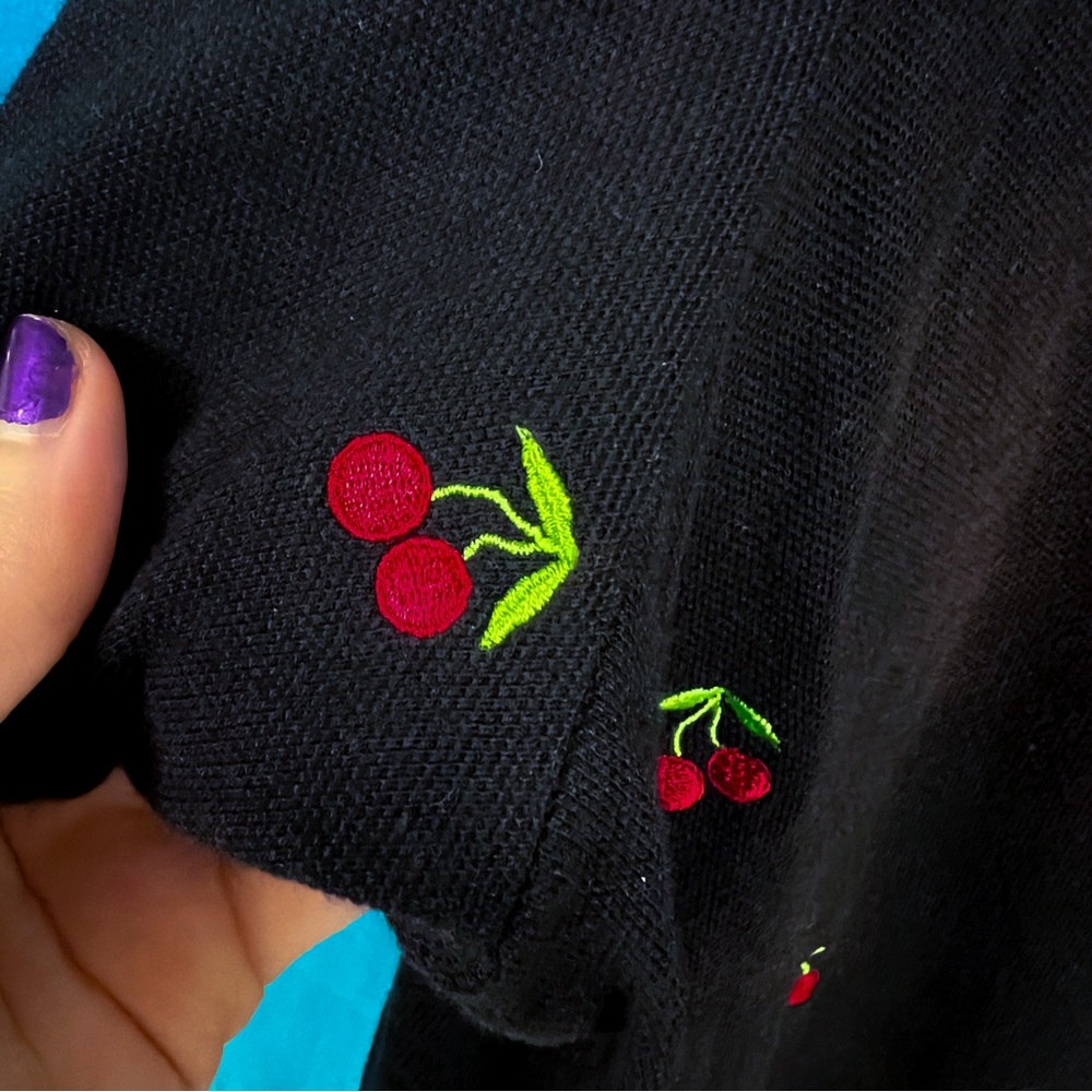 Cherry-Embroidered Black Midi Dress - Picture 5 of 7